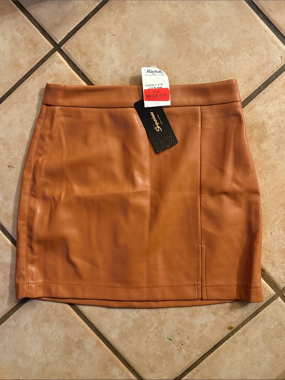 Marshalls Cognac Faux Leather Mini Skirt